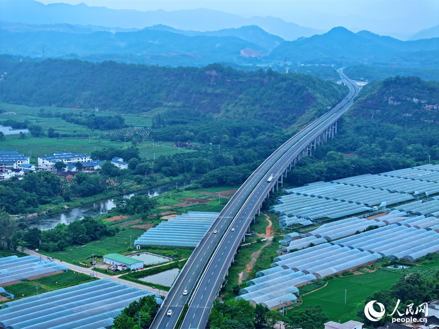 近日，江西省瑞金市葉坪鎮(zhèn)云集村，高速公路沿線蔬菜大棚鱗次櫛比。人民網(wǎng) 朱海鵬攝