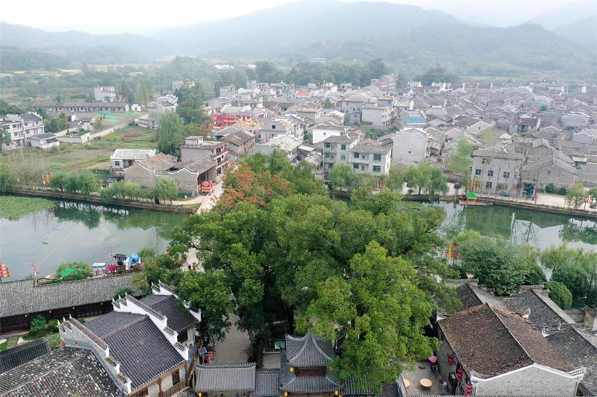 航拍鏡頭下的樂(lè)安縣流坑古村。 人民網(wǎng)記者 時(shí)雨攝