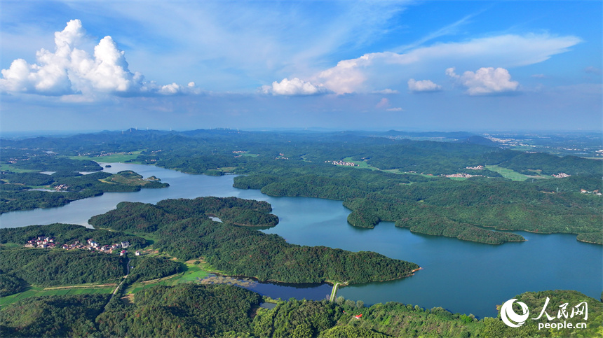 撫州市東鄉(xiāng)區(qū)孝崗鎮(zhèn)幸福濕地公園，綠水青山相得益彰。人民網(wǎng) 朱海鵬攝